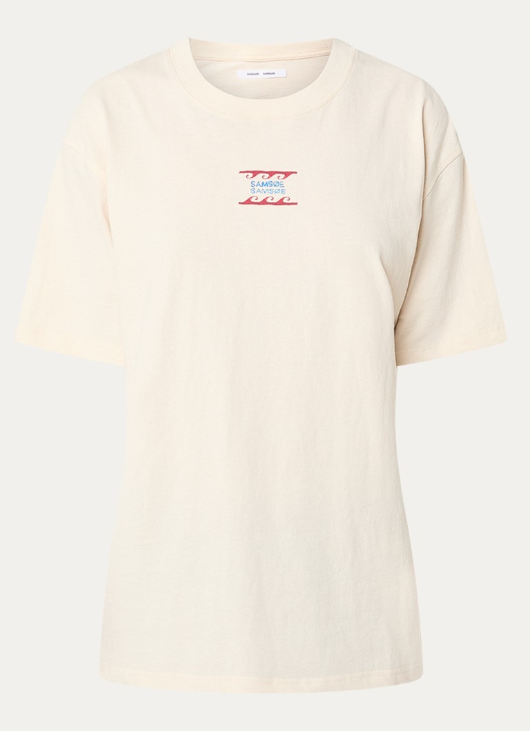 SAMSØE SAMSØE Dames Sagergei T-shirt met front- en backprint in de kleur Gebroken wit, maat: XL