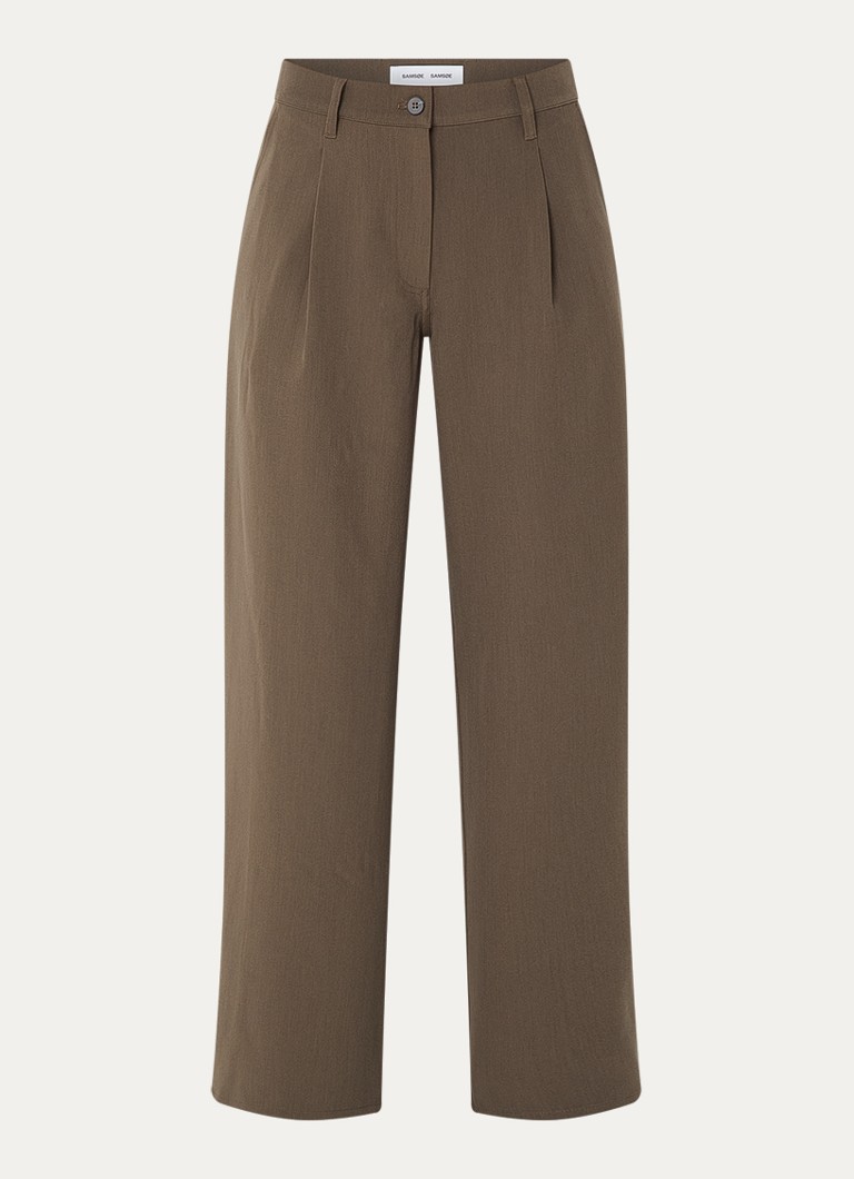 SAMSØE SAMSØE Dames Harper high waist wide fit pantalon met steekzakken in de kleur Bruin, maat: XL