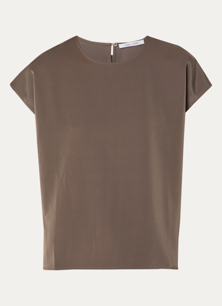 SAMSØE SAMSØE Dames Hoy top van satijn in de kleur Khaki, maat: S