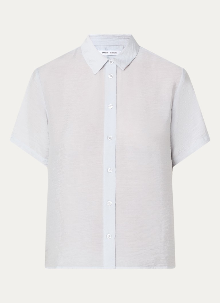 SAMSØE SAMSØE Dames Samina semi-transparante blouse met polokraag in de kleur Blauwgrijs, maat: M