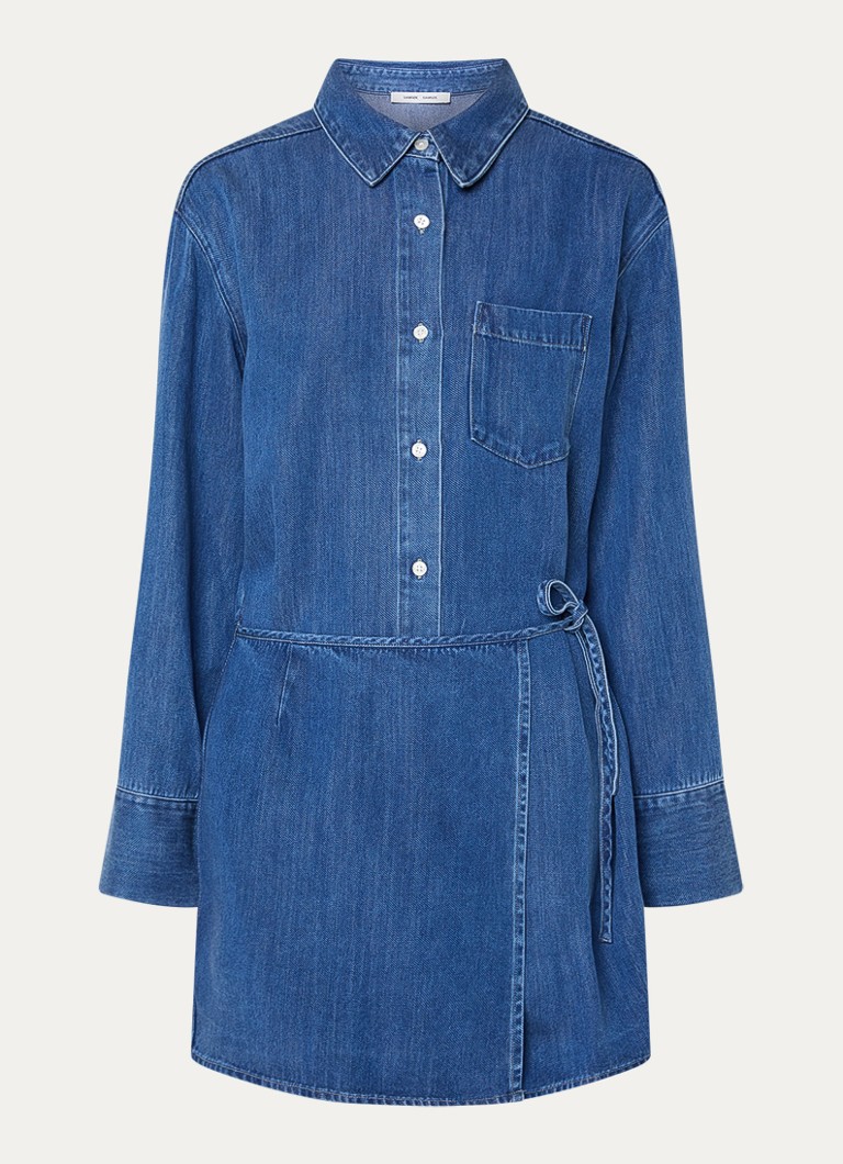 SAMSØE SAMSØE Dames Sasky mini blousejurk van denim in de kleur Blauw, maat: M