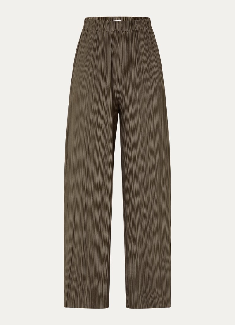 SAMSØE SAMSØE Dames Uma high waist loose fit pantalon met ribstructuur in de kleur Bruin, maat: S
