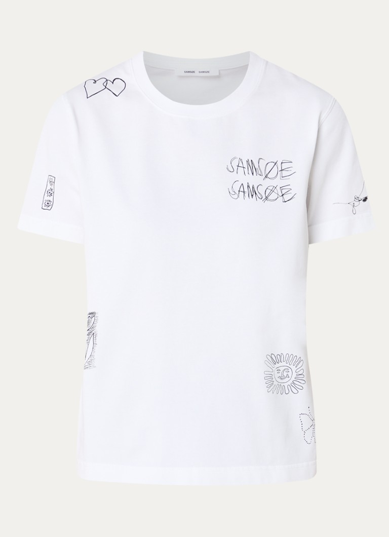 SAMSØE SAMSØE Dames Sacamino T-shirt met logo- en backprint in de kleur Wit, maat: XL