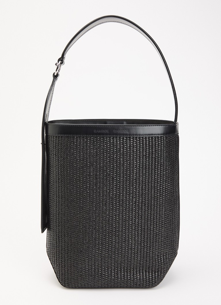SAMSØE SAMSØE Dames Saelmegade schoudertas van raffia met verstelbare schouderriem in de kleur Zwart, maat: ONE SIZE