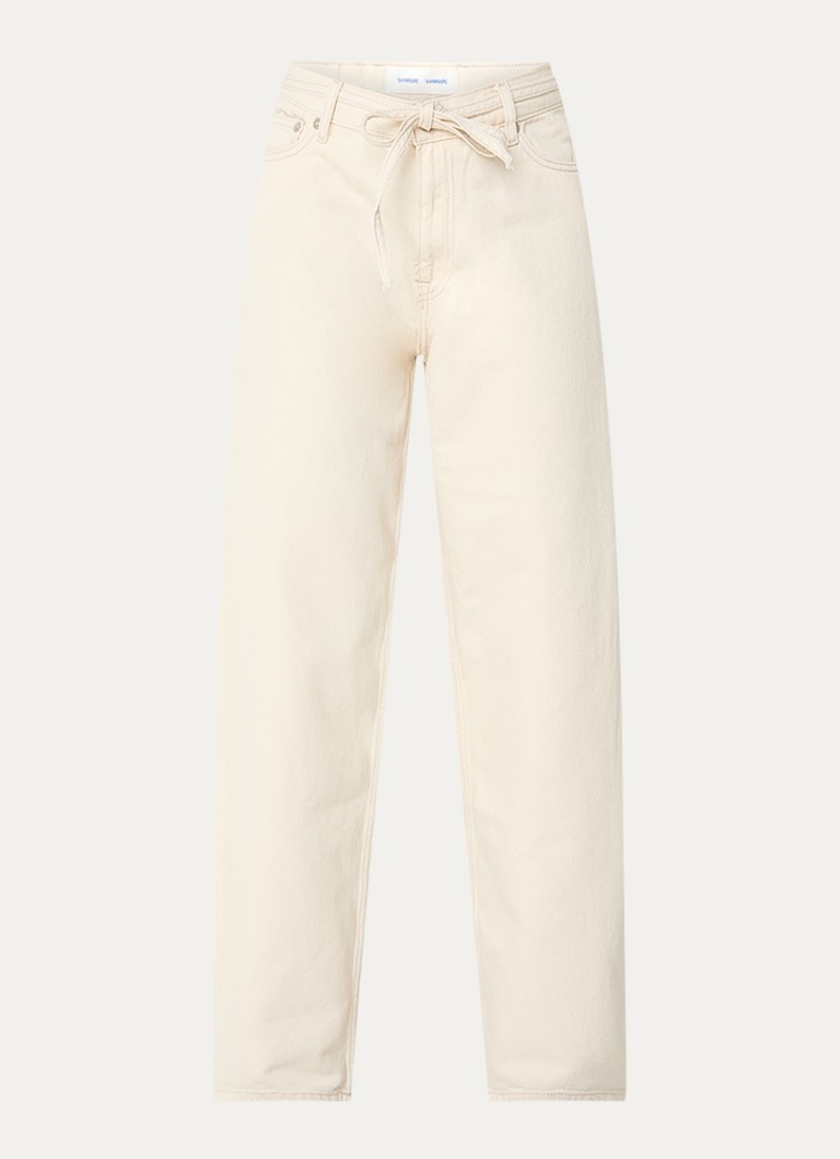 SAMSØE SAMSØE Dames Saharper high waist loose fit jeans met strikceintuur in de kleur Creme, maat: W28/L32