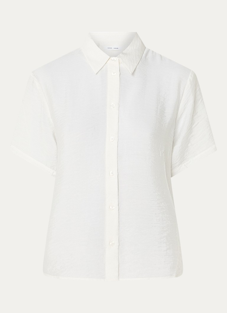 SAMSØE SAMSØE Dames Saminna semi-transparante blouse in zijdeblend met structuur in de kleur Gebroken wit, maat: M