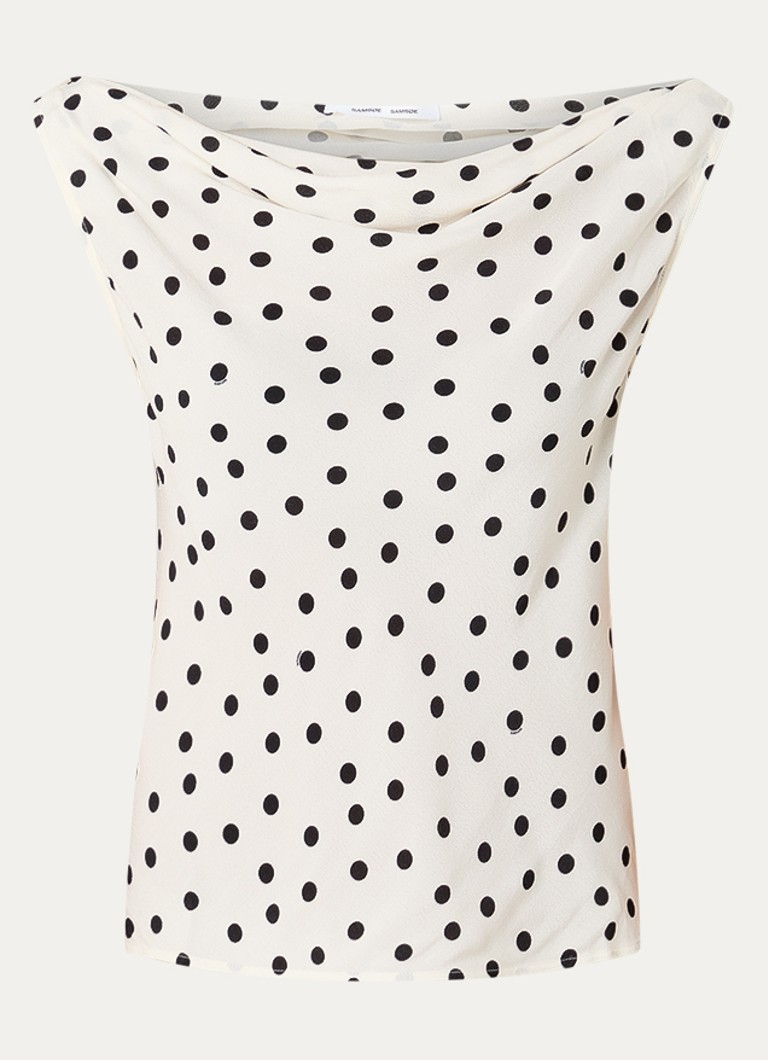 SAMSØE SAMSØE Dames Sapoppy top met stippenprint in de kleur Gebroken wit, maat: L
