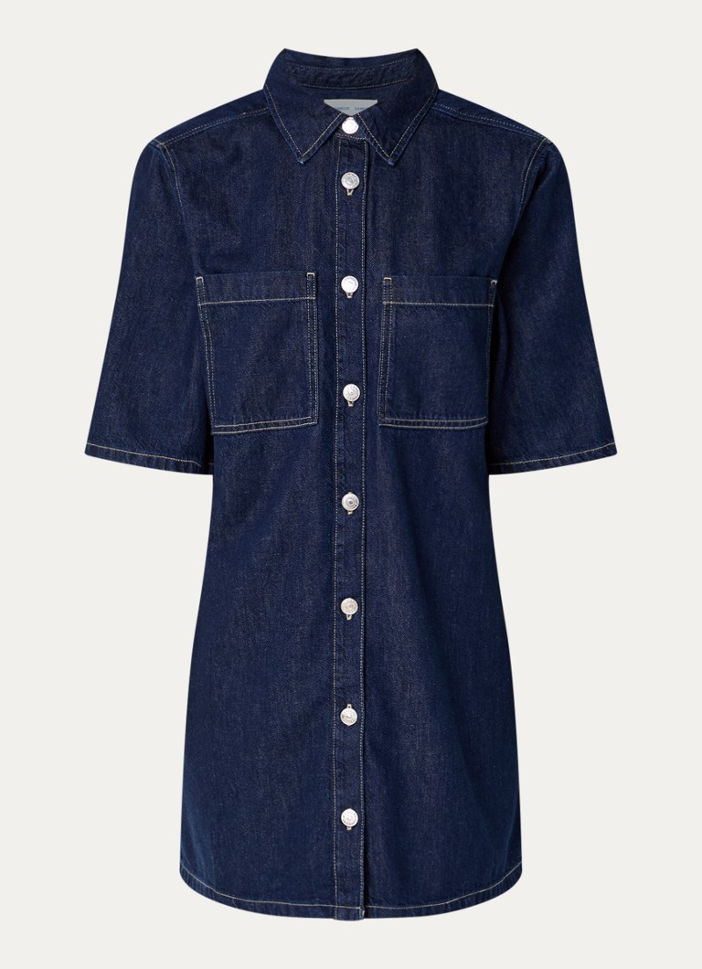 SAMSØE SAMSØE Dames Satilly mini denim blousejurk met borstzakken in de kleur Indigo, maat: M