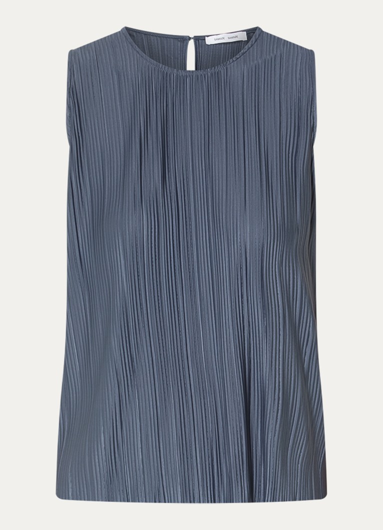 SAMSØE SAMSØE Dames Sauma top met plissé in de kleur Staalblauw, maat: S