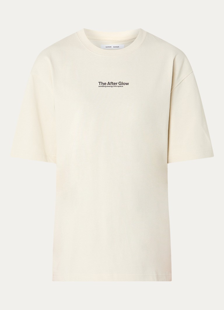 SAMSØE SAMSØE Dames Sauni T-shirt met front- en backprint in de kleur Vanillegeel, maat: XL