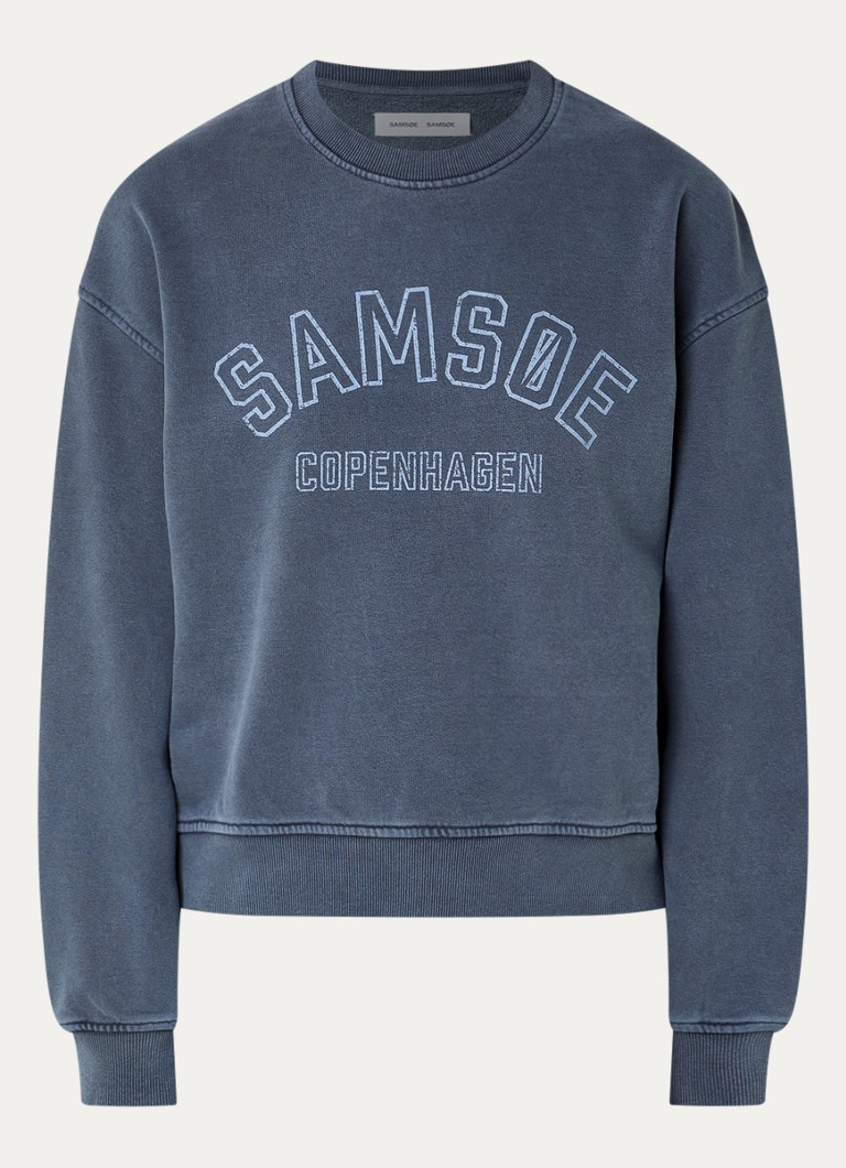 SAMSØE SAMSØE Dames Savan sweater met logoprint in de kleur Indigo, maat: XS
