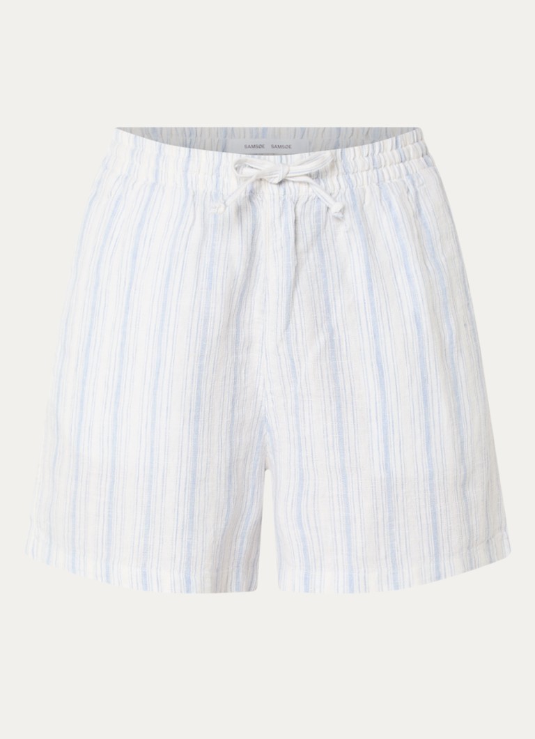 SAMSØE SAMSØE Dames Samaren high waist straight fit korte broek van linnen met streepprint in de kleur Blauw, maat: XS