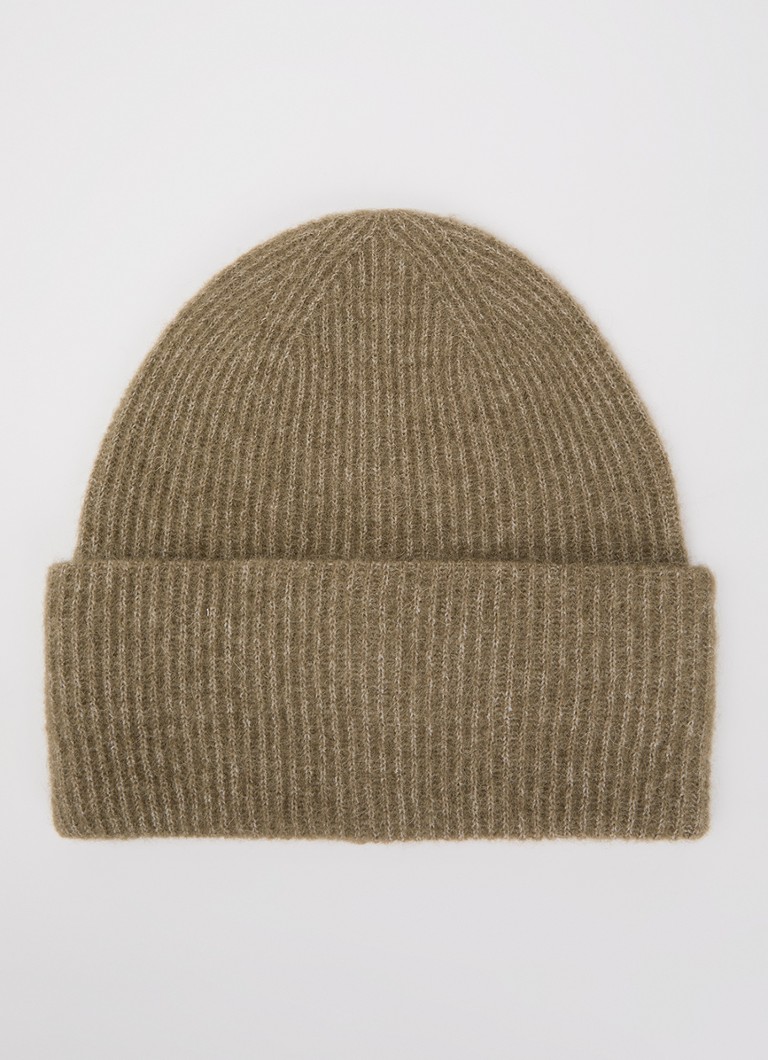 SAMSØE SAMSØE Dames Nor ribgebreide muts in alpaca wolblend in de kleur Zand, maat: ONE SIZE