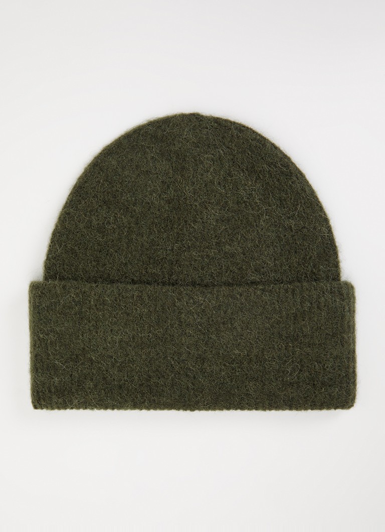 SAMSØE SAMSØE Dames Nor ribgebreide muts in alpaca wolblend in de kleur Bronsgroen, maat: ONE SIZE