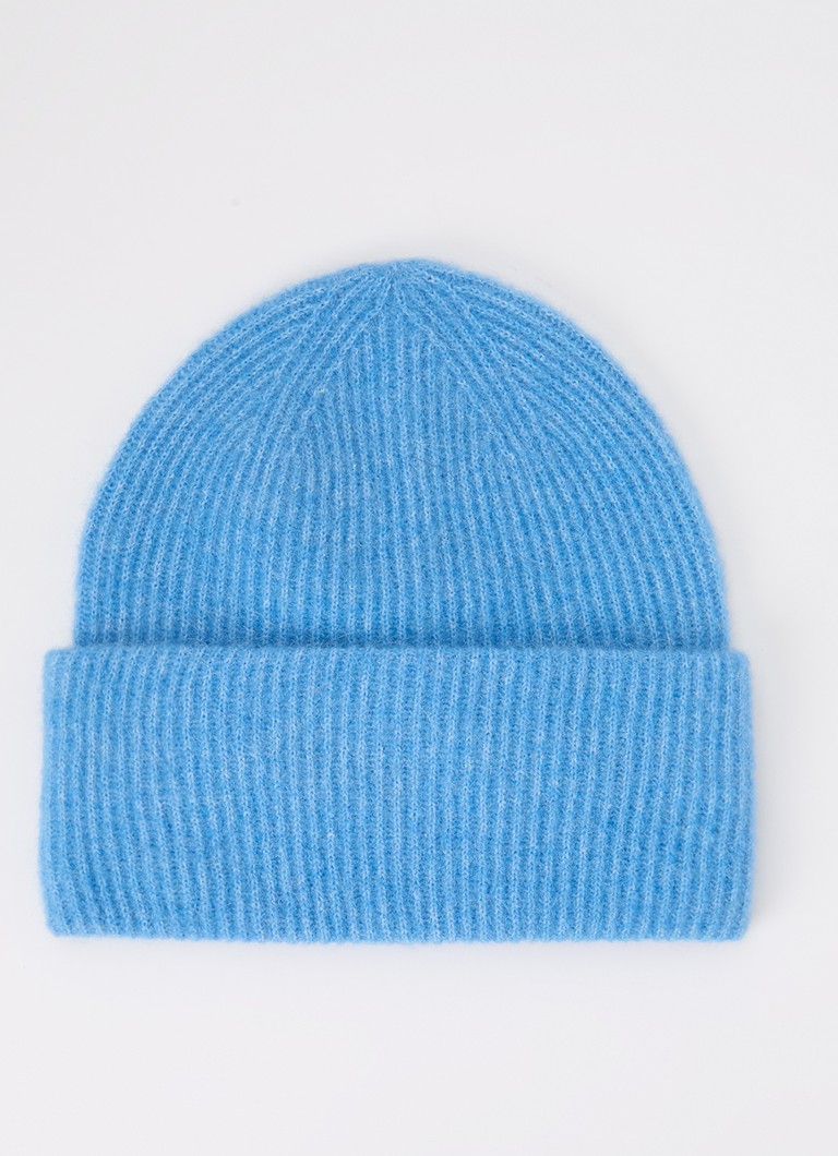 SAMSØE SAMSØE Dames Nor ribgebreide muts in alpaca wolblend in de kleur Blauw, maat: ONE SIZE