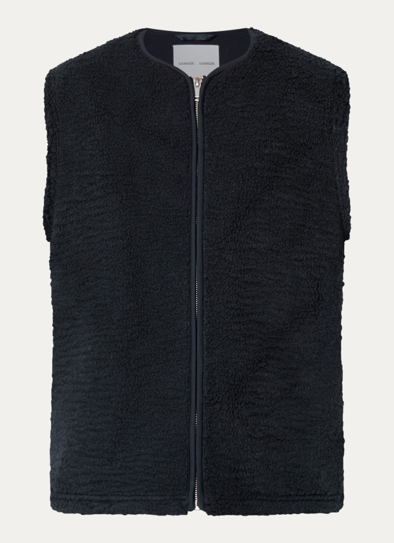 SAMSØE SAMSØE Dames Saautum gilet van teddy met steekzakken in de kleur Donkerblauw, maat: L