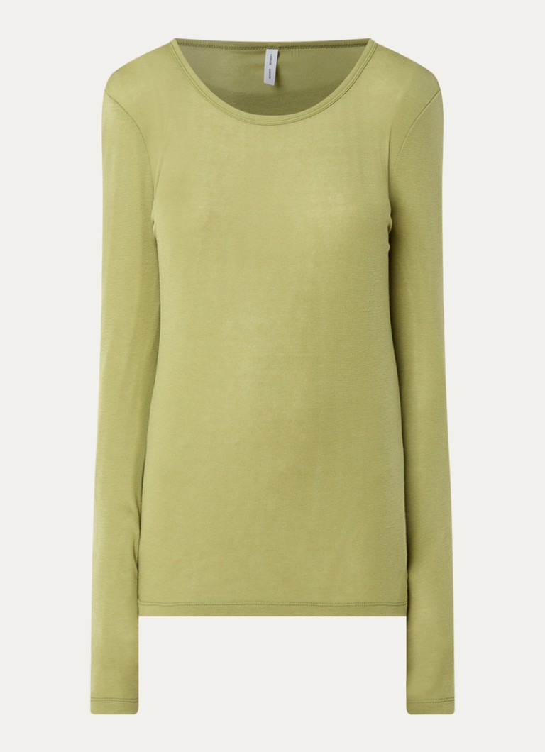 SAMSØE SAMSØE Dames Sadou longsleeve in wolblend met ronde hals in de kleur Mosgroen, maat: S