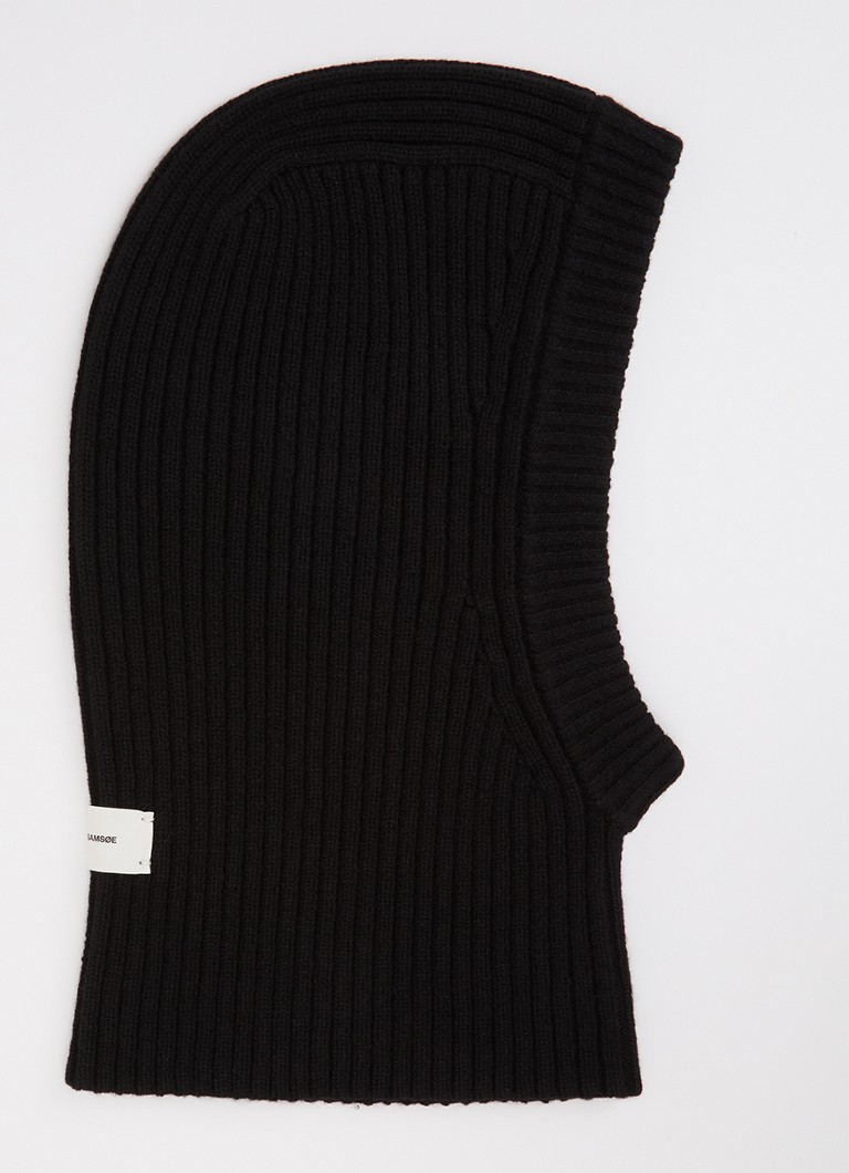SAMSØE SAMSØE Dames Sakara ribgebreide balaclava in wolblend in de kleur Zwart, maat: ONE SIZE