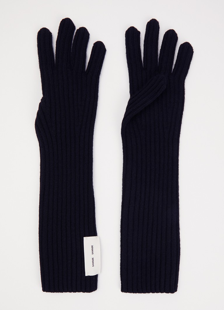 SAMSØE SAMSØE Dames Sakara Long ribgebreide handschoenen in wolblend in de kleur Zwart, maat: ONE SIZE
