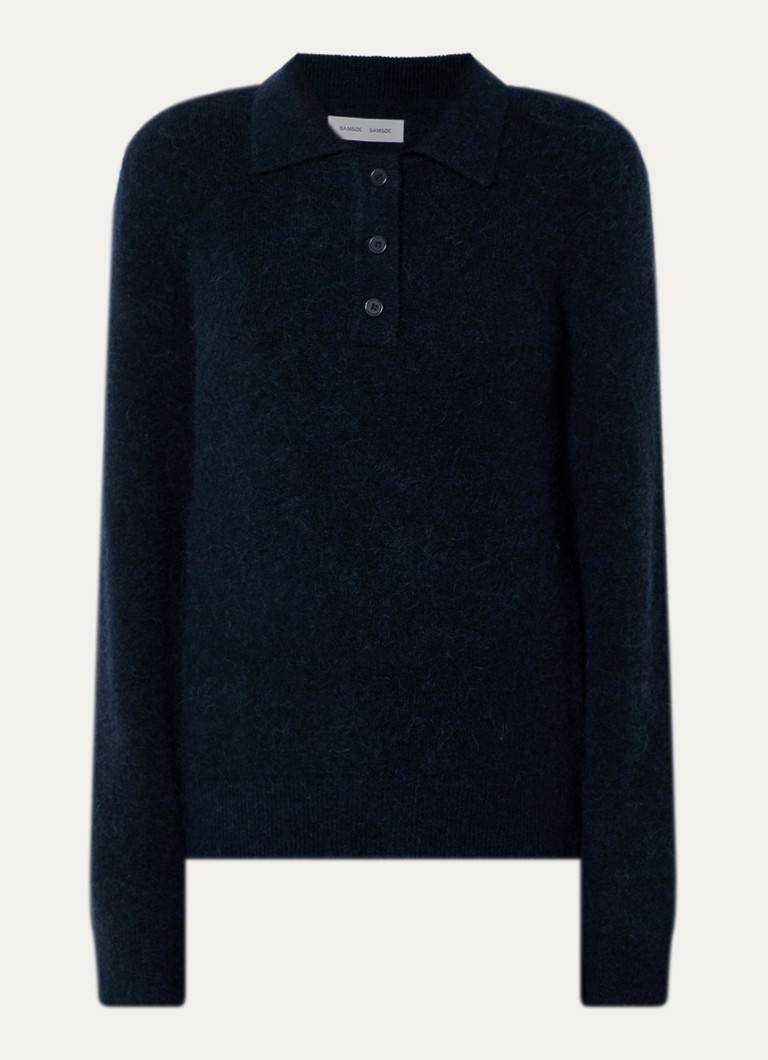 SAMSØE SAMSØE Dames Sanoura grofgebreide polo in wolblend in de kleur Donkerblauw, maat: L