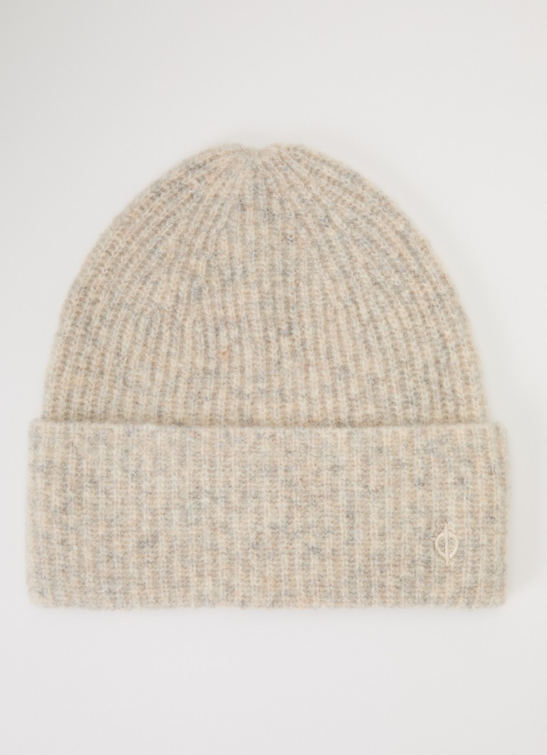 SAMSØE SAMSØE Dames Sapia ribgebreide muts in wolblend in de kleur Beige, maat: ONE SIZE