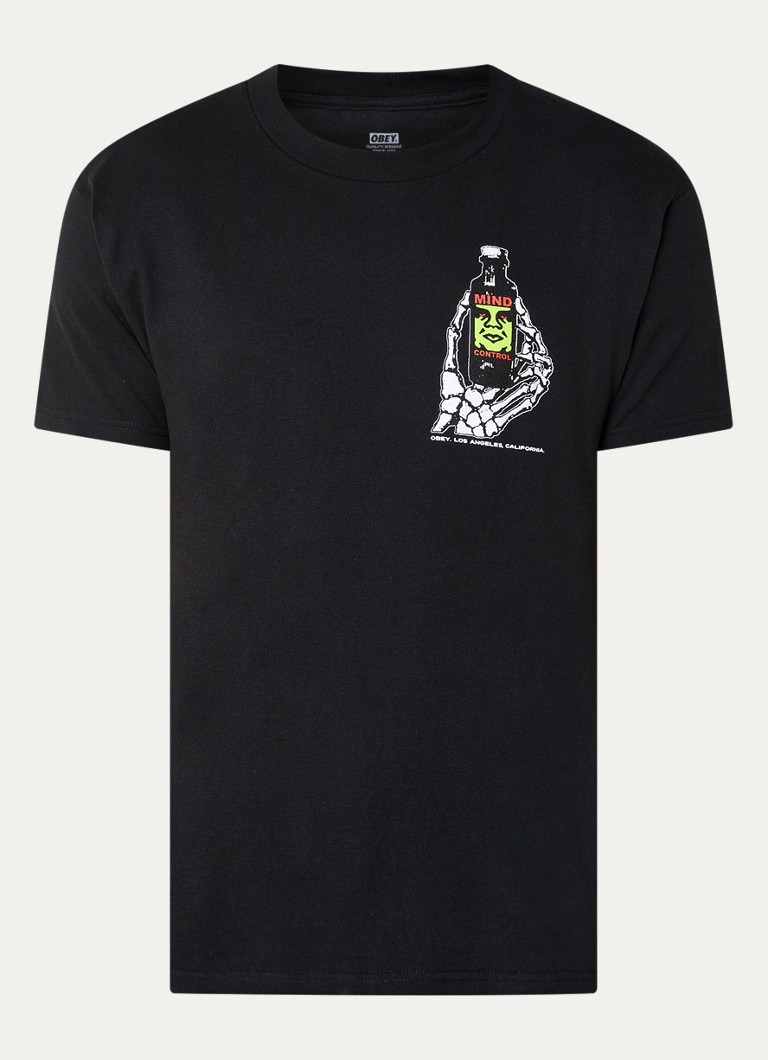 Obey Heren Mind Control T-shirt met front- en backprint in de kleur Zwart, maat: S