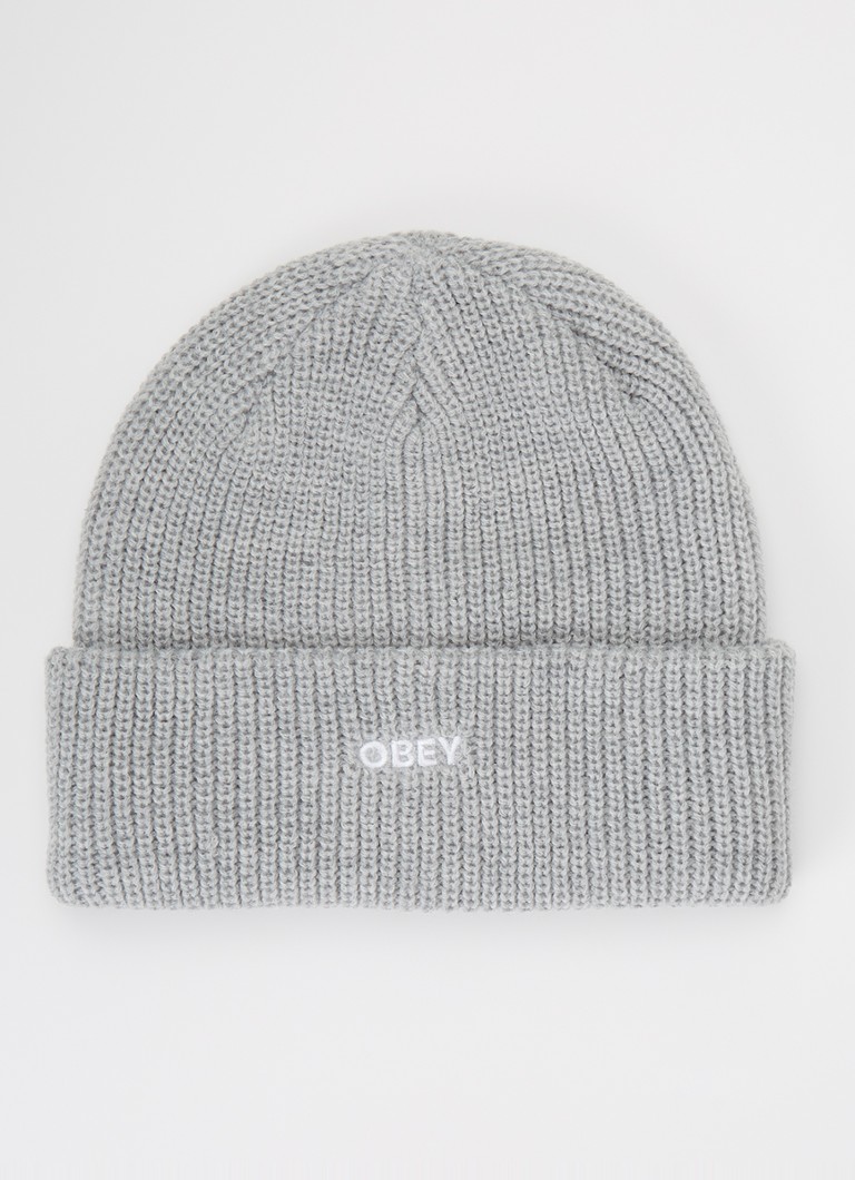 Obey Heren Future ribgebreide muts met logo in de kleur Grijs, maat: One Size