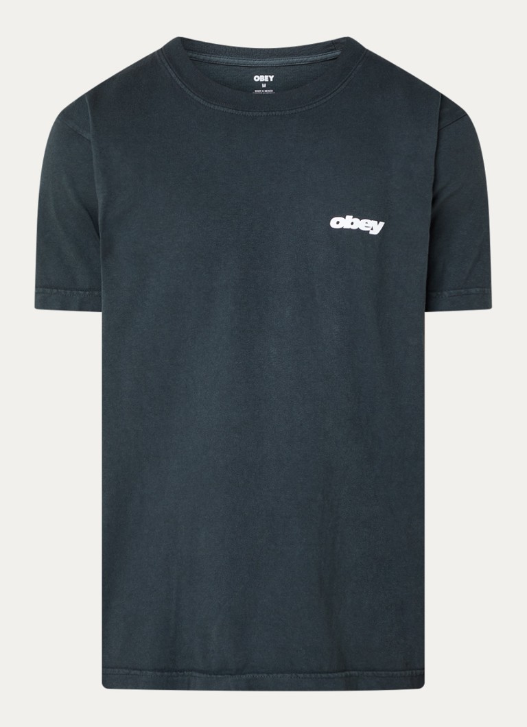 Obey Heren Bounce T-shirt met logo- en backprint in de kleur Antraciet, maat: L