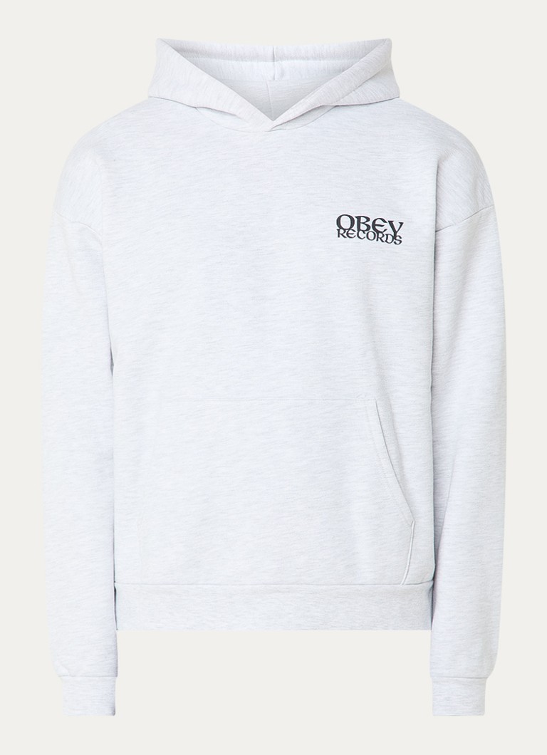 Obey Heren Disorder hoodie met logo- en backprint in de kleur Grijsmele, maat: L