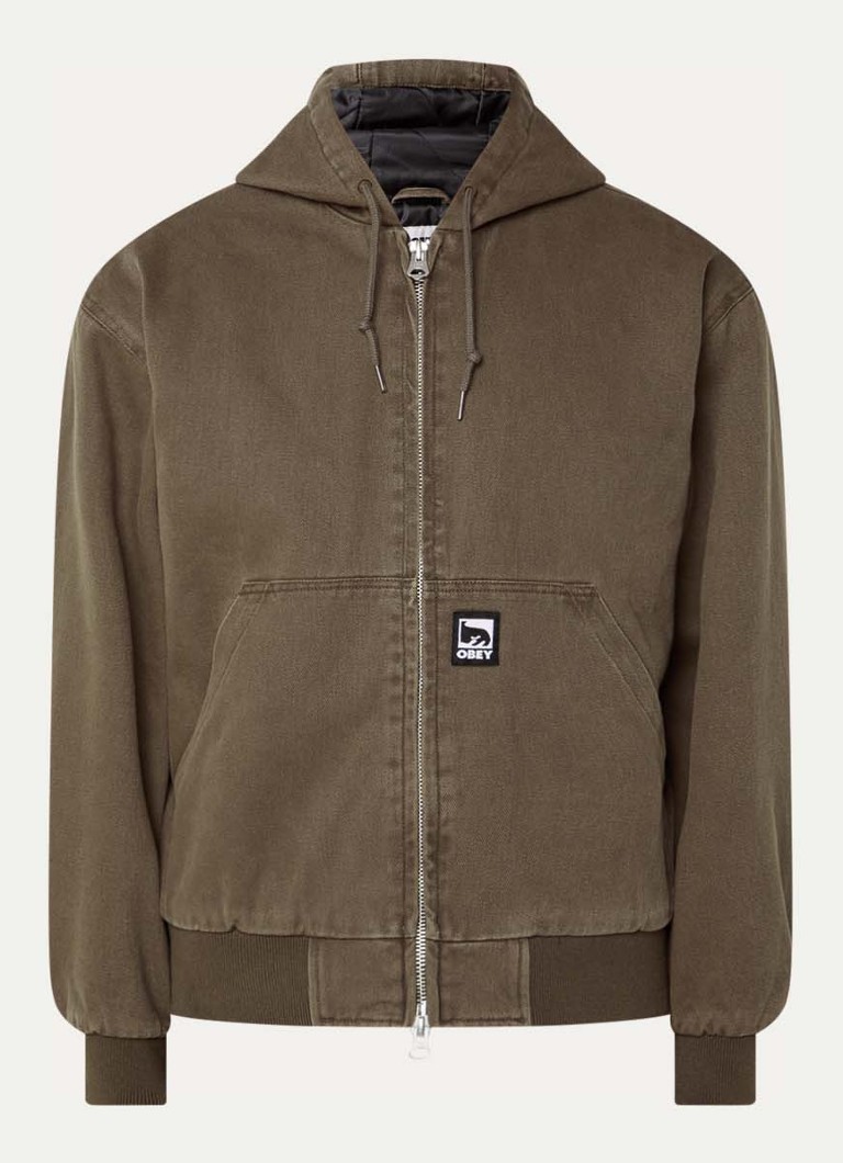 Obey Heren Randy gewatteerd jack met logo- en backprint in de kleur Bruin, maat: L