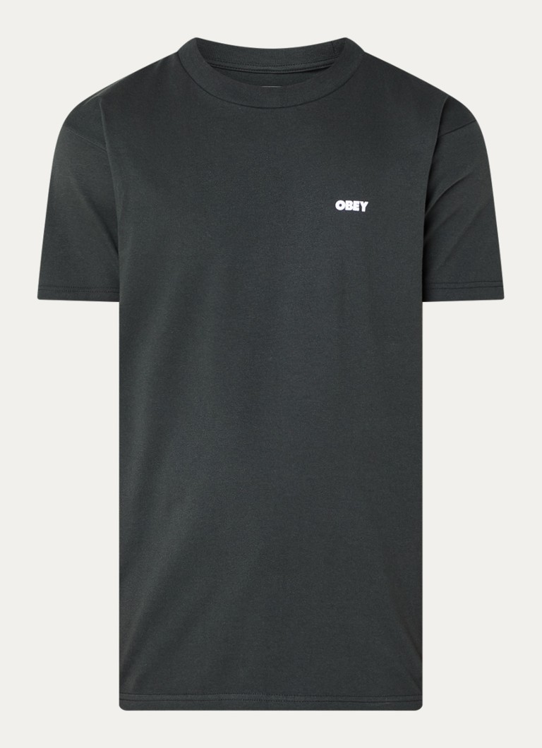 Obey Heren Steady Mobbin T-shirt met logo- en backprint in de kleur Antraciet, maat: S