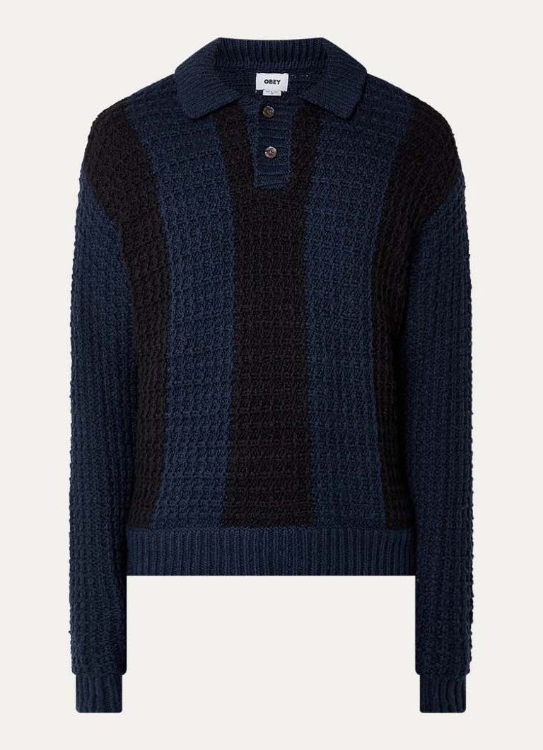 Obey Heren Grofgebreide trui met polokraag in de kleur Donkerblauw, maat: M