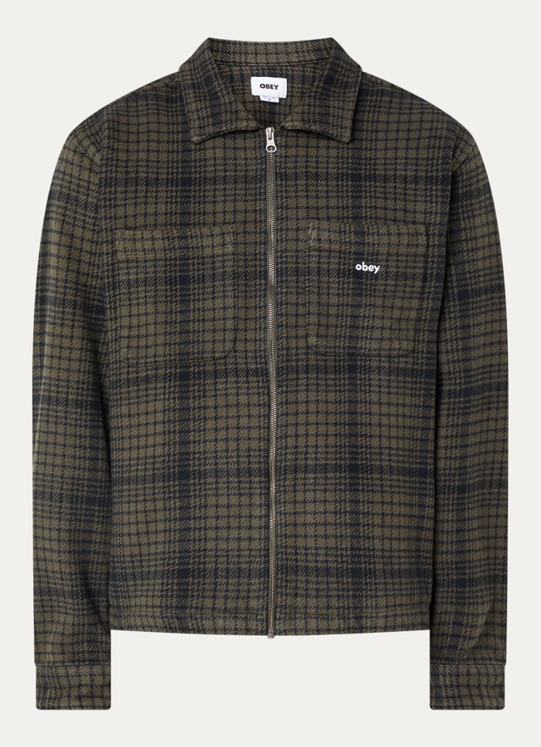 Obey Heren Parker overshirt met ruitdessin in de kleur Bronsgroen, maat: L
