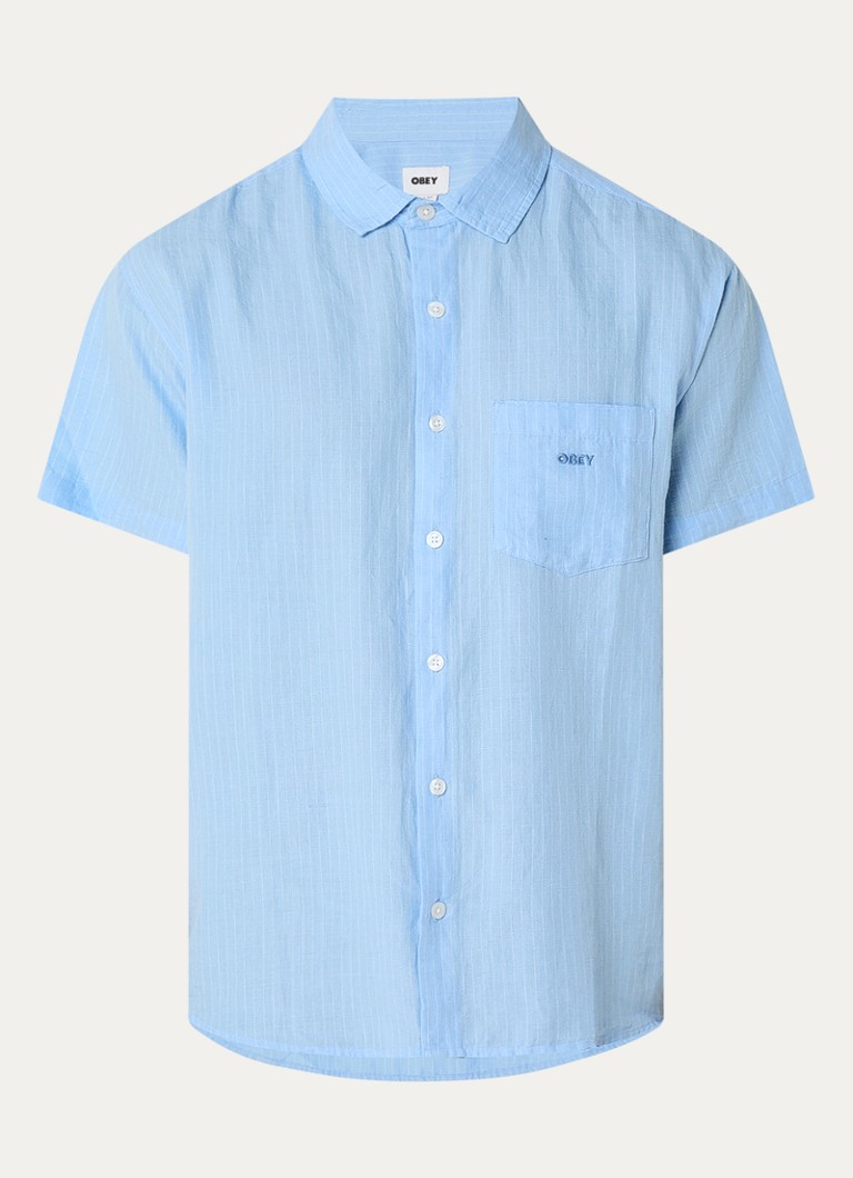 Obey Heren Barry regular fit overhemd in linnenblend met borstzak in de kleur Blauwgrijs, maat: M