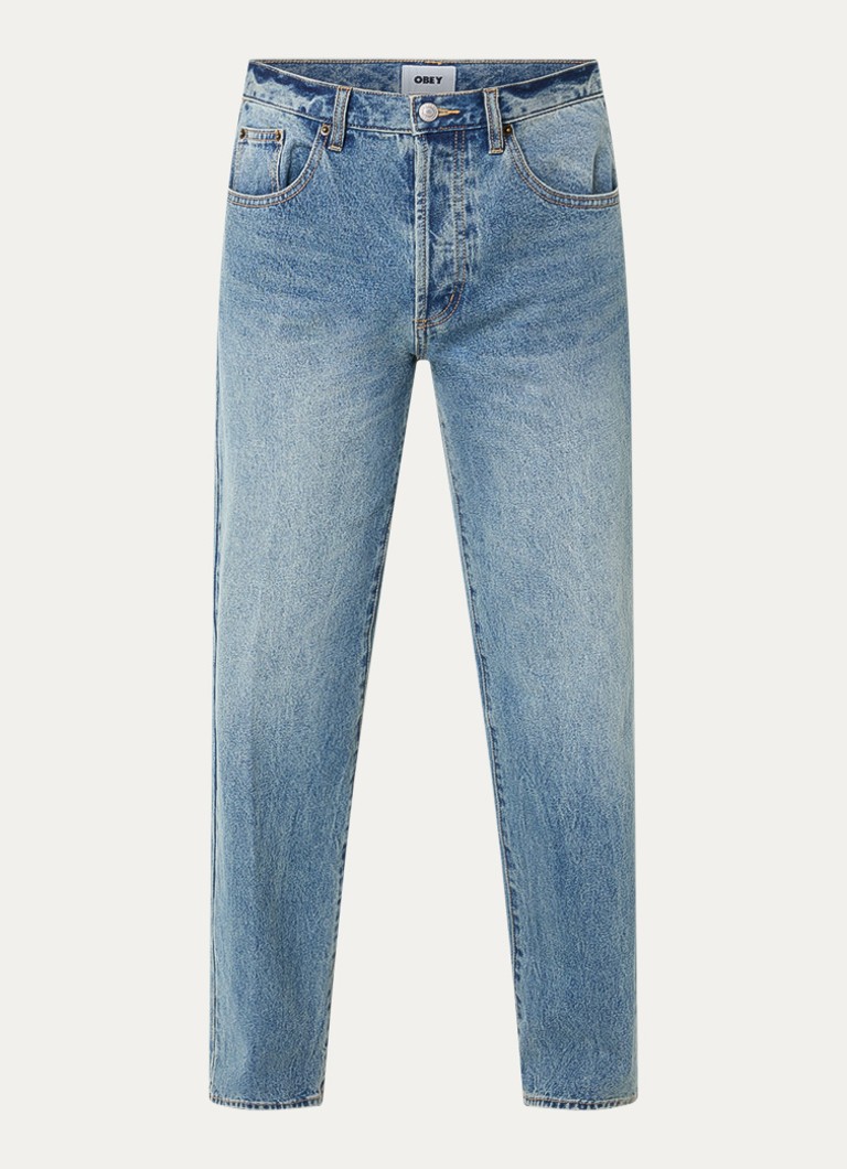 Obey Heren Boxcar straight leg jeans met medium wassing in de kleur Indigo, maat: 33