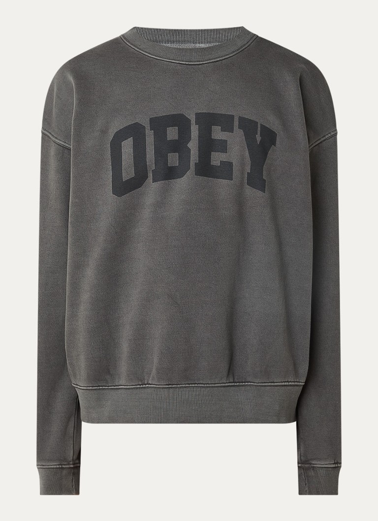 Obey Heren Collegiate sweater met logo in de kleur Antraciet, maat: S