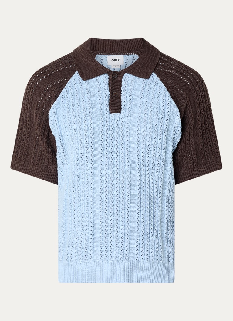 Obey Heren Abel fijngebreide polo met stretch in de kleur Lichtblauw, maat: S