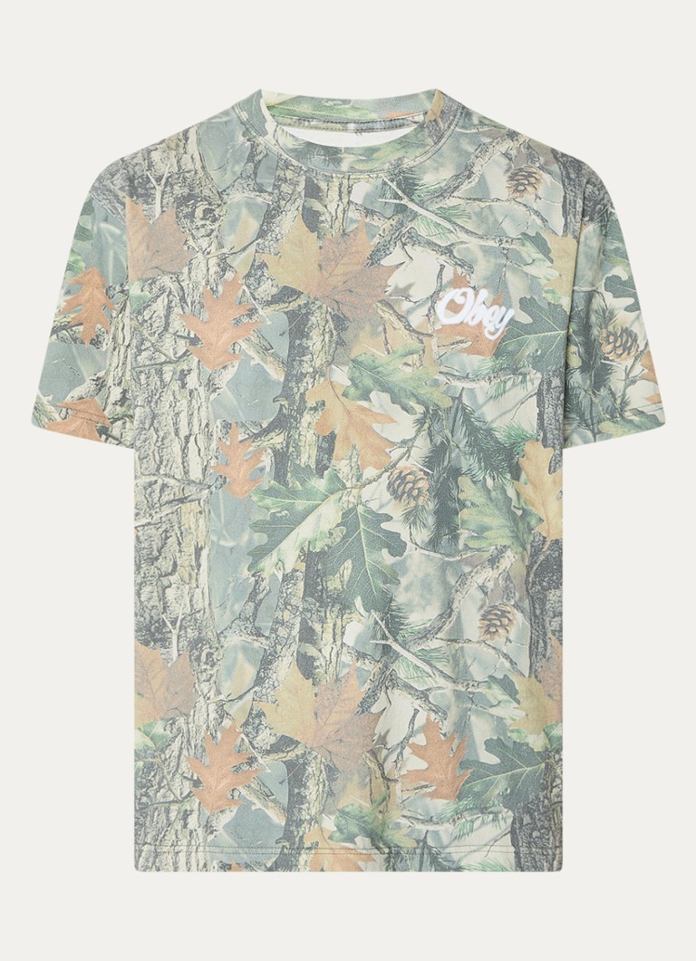 Obey Heren Airbrushed Rose T-shirt met logo- en backprint in de kleur Blauw, maat: S