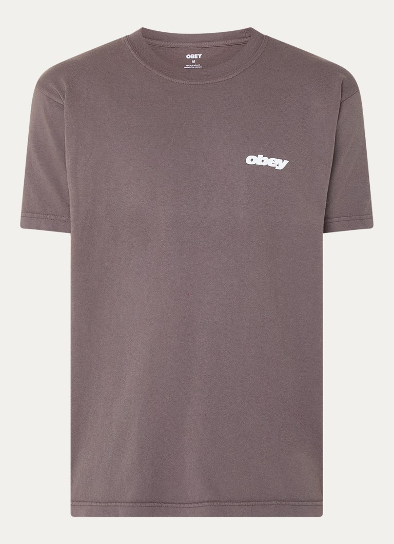 Obey Heren Bounce T-shirt met logo- en backprint in de kleur Antraciet, maat: S