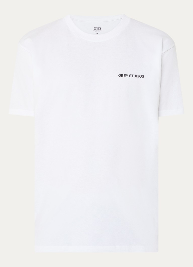 Obey Heren Moves Of Life T-shirt met logo- en backprint in de kleur Wit, maat: S