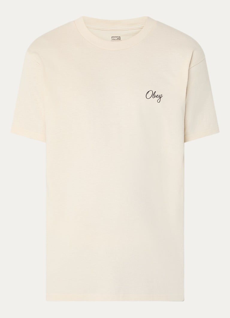 Obey Heren Paper Rose T-shirt met logo- en backprint in de kleur Creme, maat: S