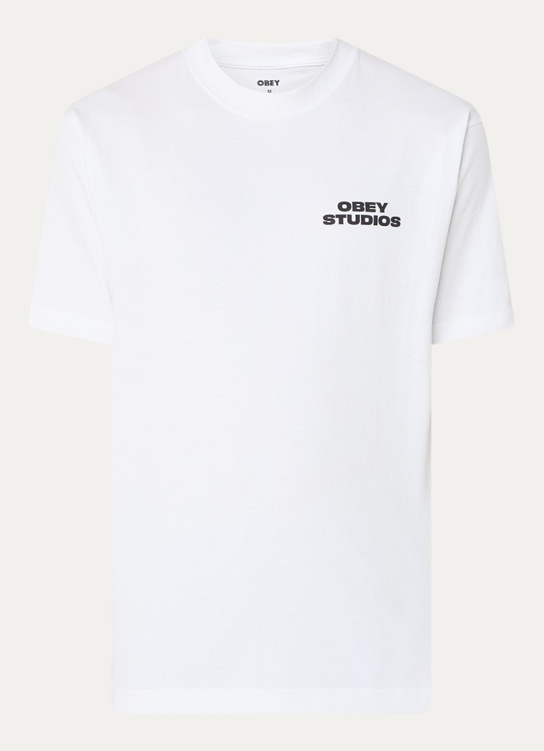 Obey Heren Sky Face T-shirt met logo- en backprint in de kleur Wit, maat: S