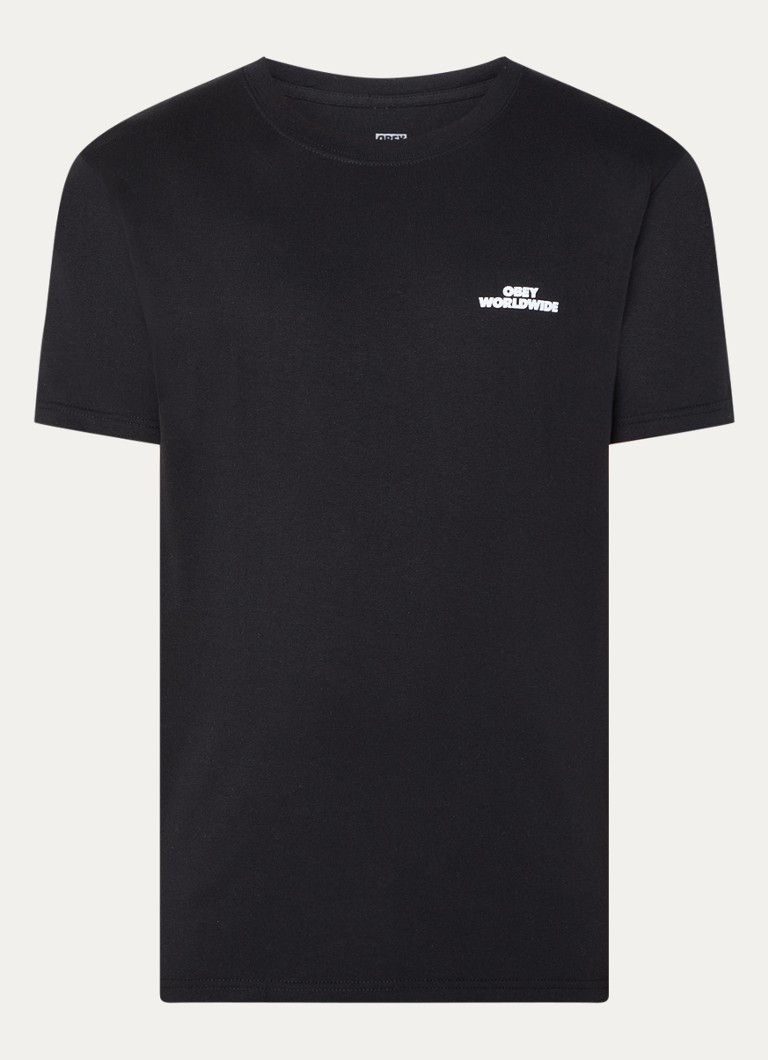Obey Heren Worldwide T-shirt met logo in de kleur Zwart, maat: S