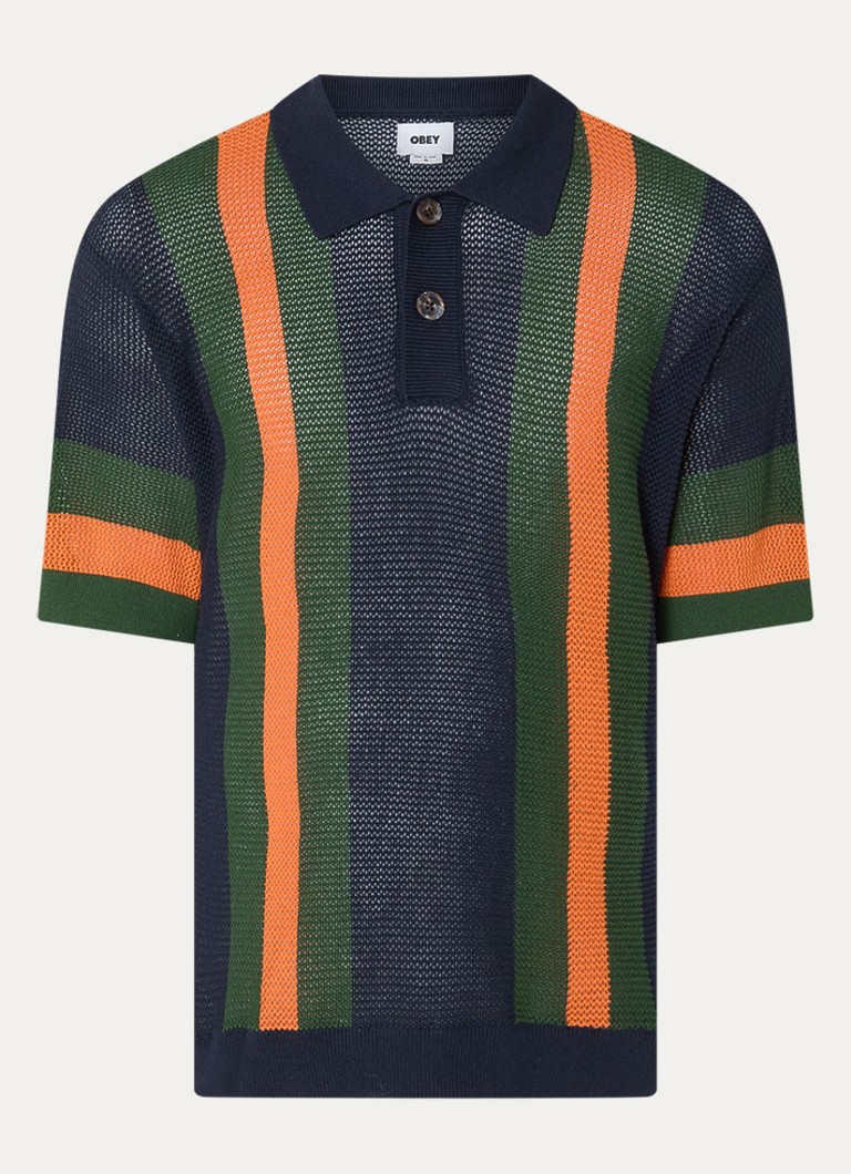 Obey Heren Regular fit polo met streepprint in de kleur Donkerblauw, maat: XL