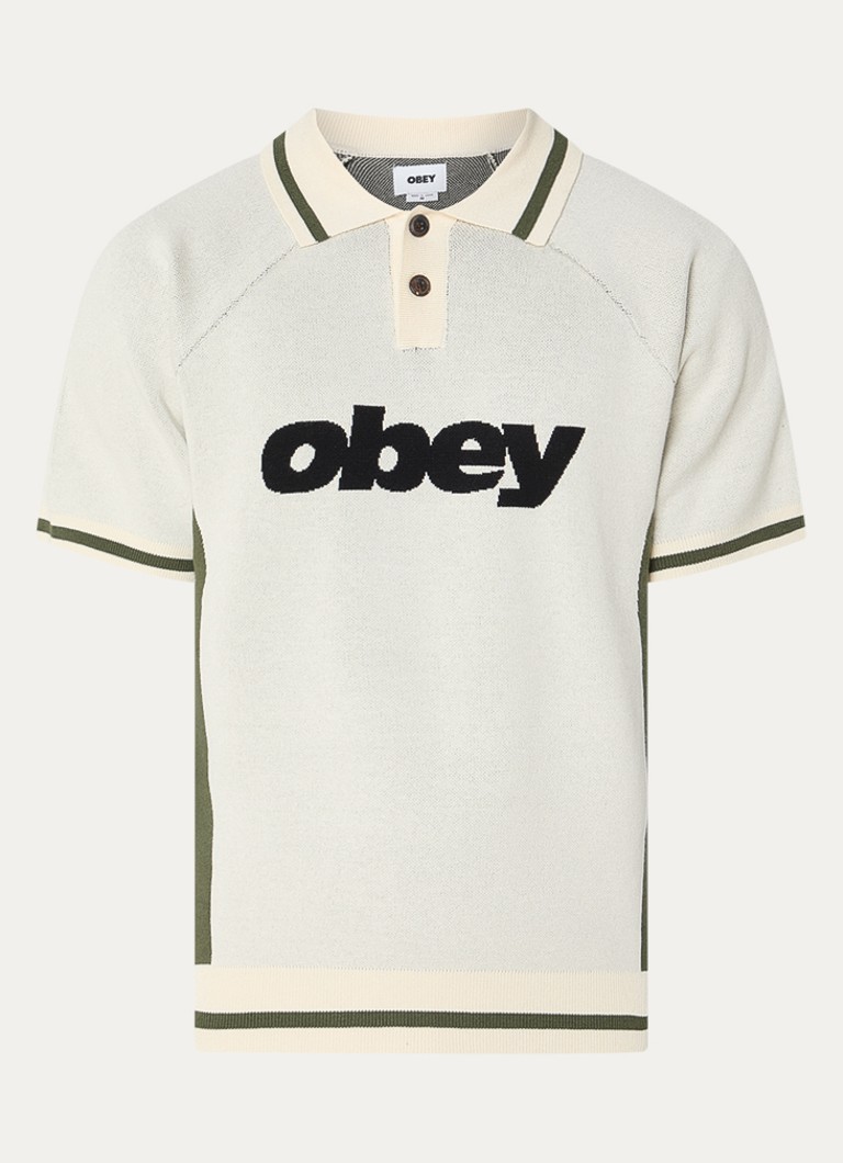 Obey Heren Regular fit fijngebreide polo met logo in de kleur Beige, maat: M