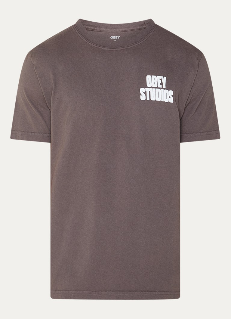 Obey Heren Stamped T-shirt met logo- en backprint in de kleur Zwart, maat: S