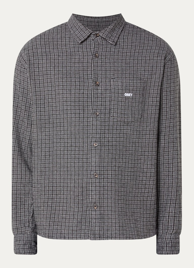 Obey Heren Bigwig overshirt met logo en pied-de-poule dessin in de kleur Antraciet, maat: L