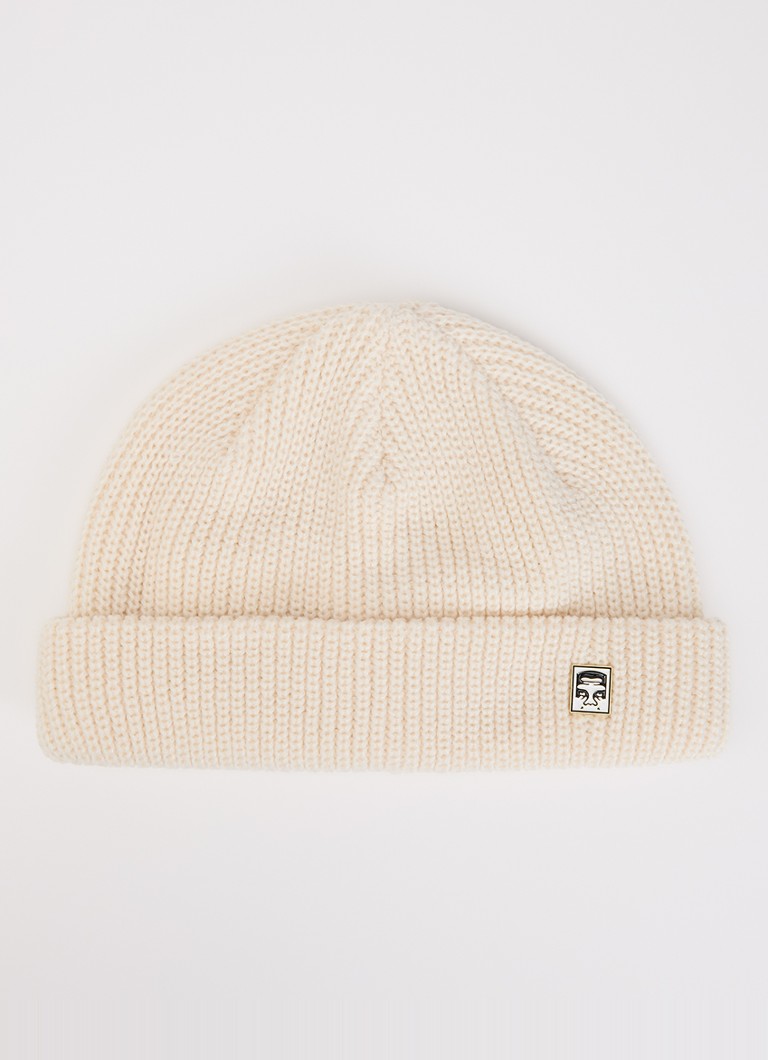 Obey Heren Micro ribgebreide muts met logo in de kleur Ivoor, maat: One Size