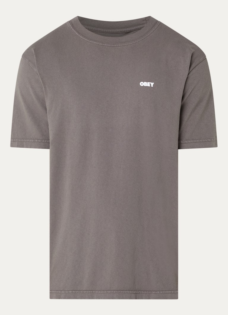 Obey Heren Bold Icon Face T-shirt met logo- en backprint in de kleur Antraciet, maat: S