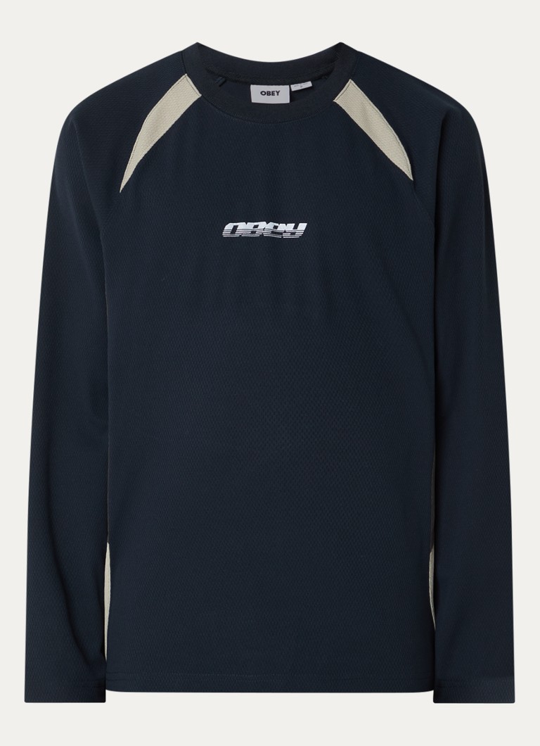 Obey Heren Delta longsleeve met logo- en backprint in de kleur Zwart, maat: XL